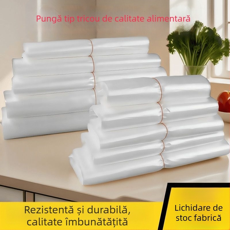Saci de plastic biodegradabili, albe, de unică folosință, stil vestă, pentru ambalarea alimentelor, 100 buc