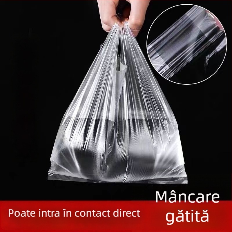 Saci de plastic biodegradabili, albe, de unică folosință, stil vestă, pentru ambalarea alimentelor, 100 buc