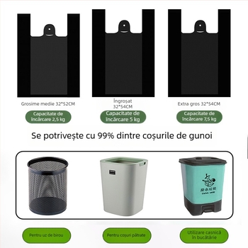 Pungi negre groase, de unică folosință, cu mânerе în stil vestă, pentru bucătării casnice și hoteliere