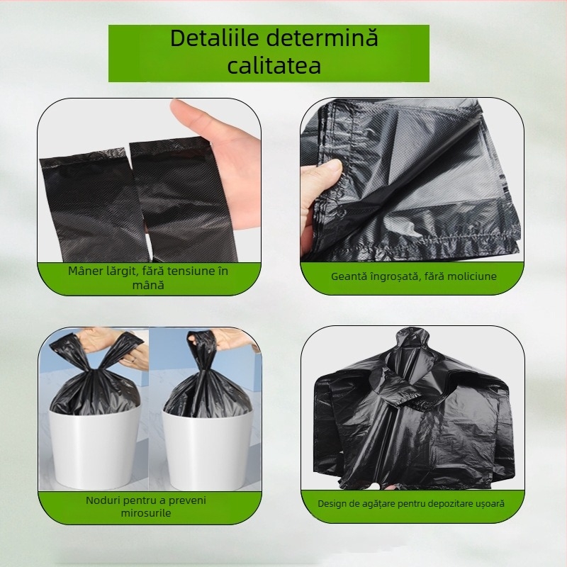 Pungi negre groase, de unică folosință, cu mânerе în stil vestă, pentru bucătării casnice și hoteliere