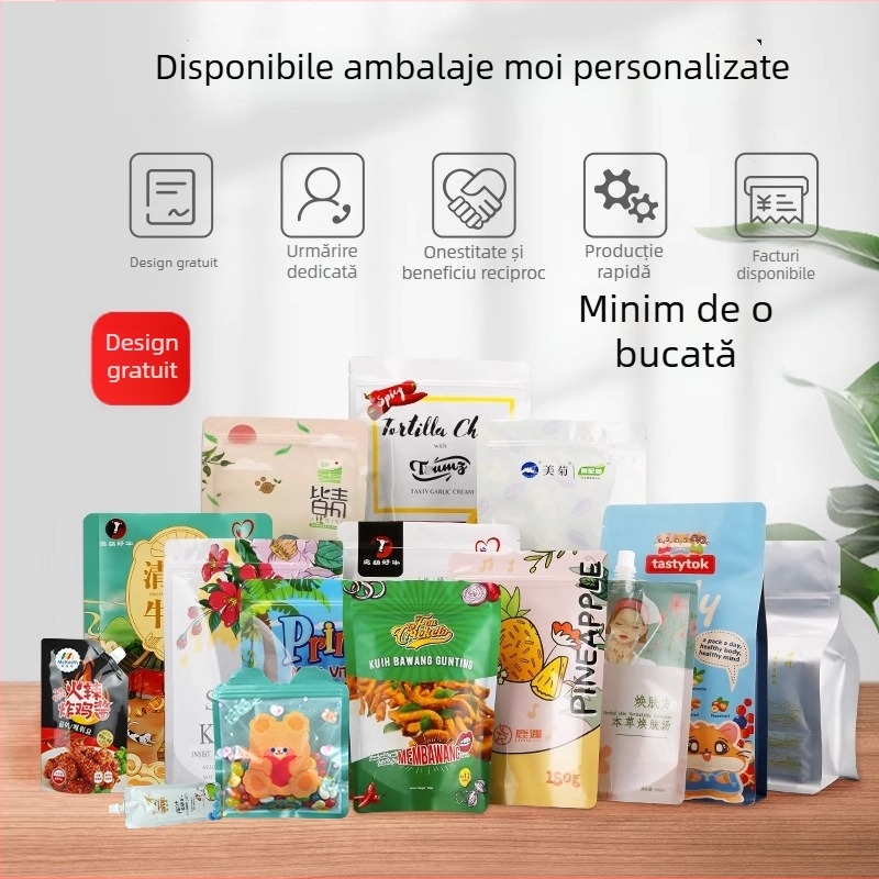 Pungă de ambalare alimentară personalizată: folie de aluminiu, pungă din plastic sigilant, hârtie Kraft, pungă cu bază stabilă și fermoar, pungă vid cu nailon și imprimare