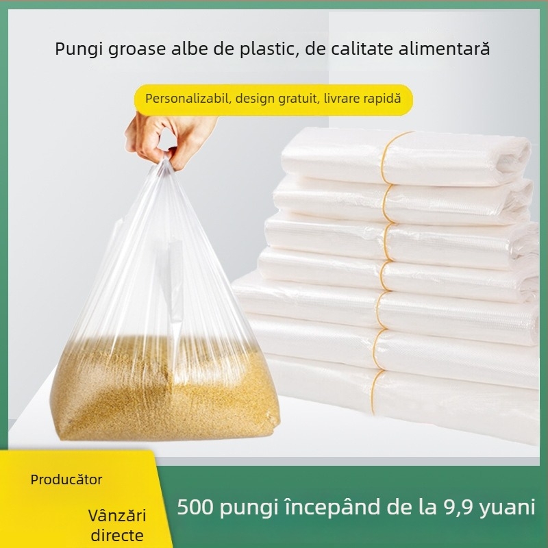 Sac alb din plastic, gros, de calitate alimentară, pentru ambalare takeaway; geantă de unică folosință cu mâner tip vestă, en-gros