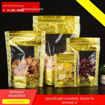 Pungă plastică cu fermoar, în formă stand-up, pentru ceai, plante medicinale și gustări; ambalaj alimentar resigilabil pentru prospețime
