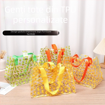 Geantă transparentă TPU, husă de mână personalizată, groasă, la modă pentru cumpărături, ambalaj premium pentru cadouri
