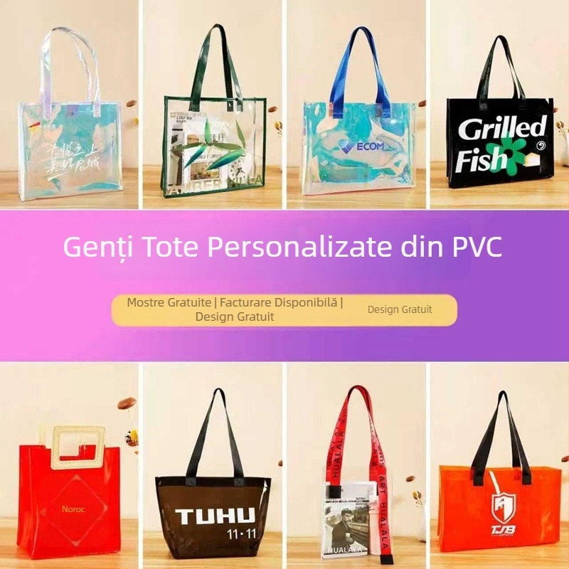 Geantă de mână din PVC transparent, cu efect laser irizat, logo, ambalaj cadou, personalizabil
