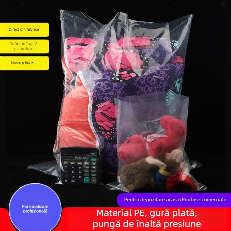 Pungă din plastic PE transparentă, plată, groasă, pentru depozitare și ambalare a alimentelor, protecție împotriva prafului și umezelii, cu folie interioară