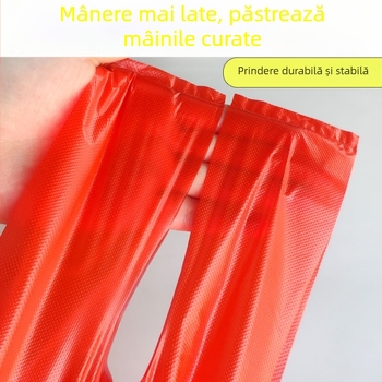 Sacoșă din plastic roșie, transparentă, de unică folosință, cu mâner, pentru ambalarea alimentelor