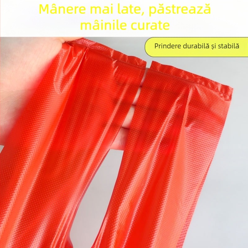 Sacoșă din plastic roșie, transparentă, de unică folosință, cu mâner, pentru ambalarea alimentelor