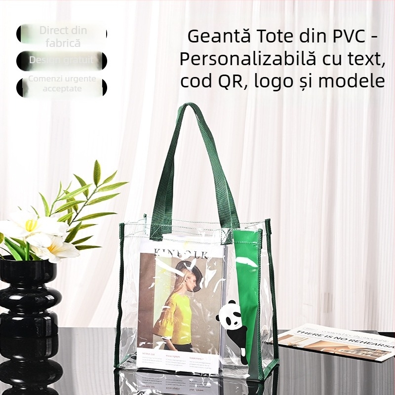 Geantă PVC Transparentă – Capacitate Mare, Rezistentă la apă, pentru cumpărături, sală și cadouri