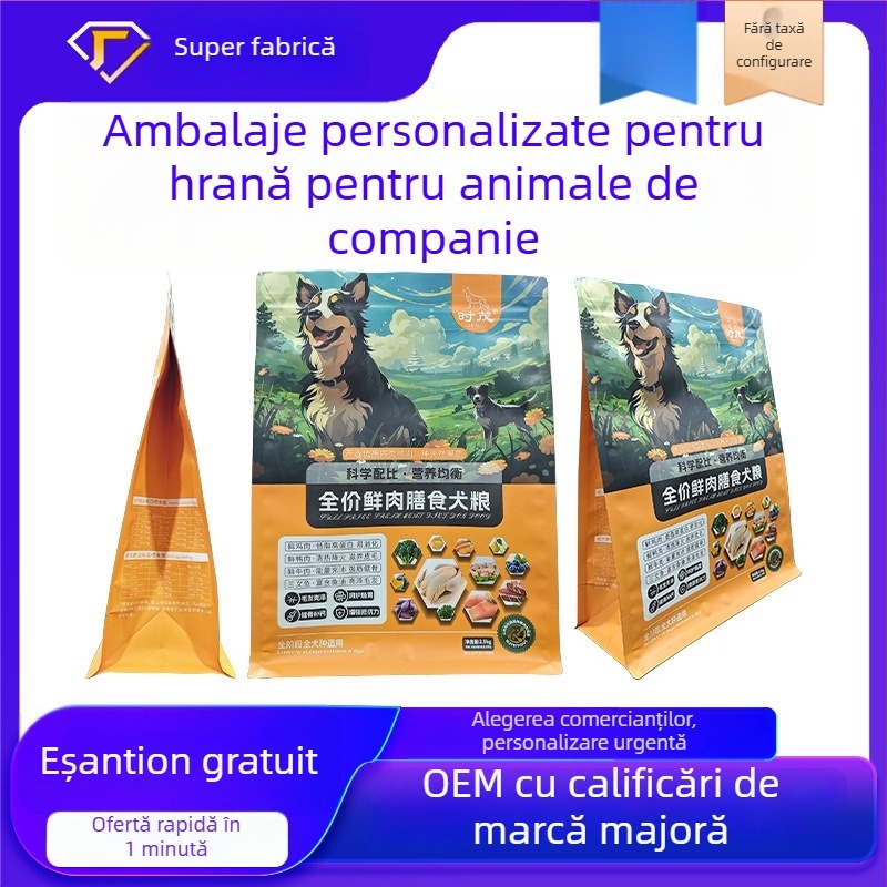 Pungi personalizate pentru hrană pentru animale de companie (câine și pisică), sigilare pe opt laturi