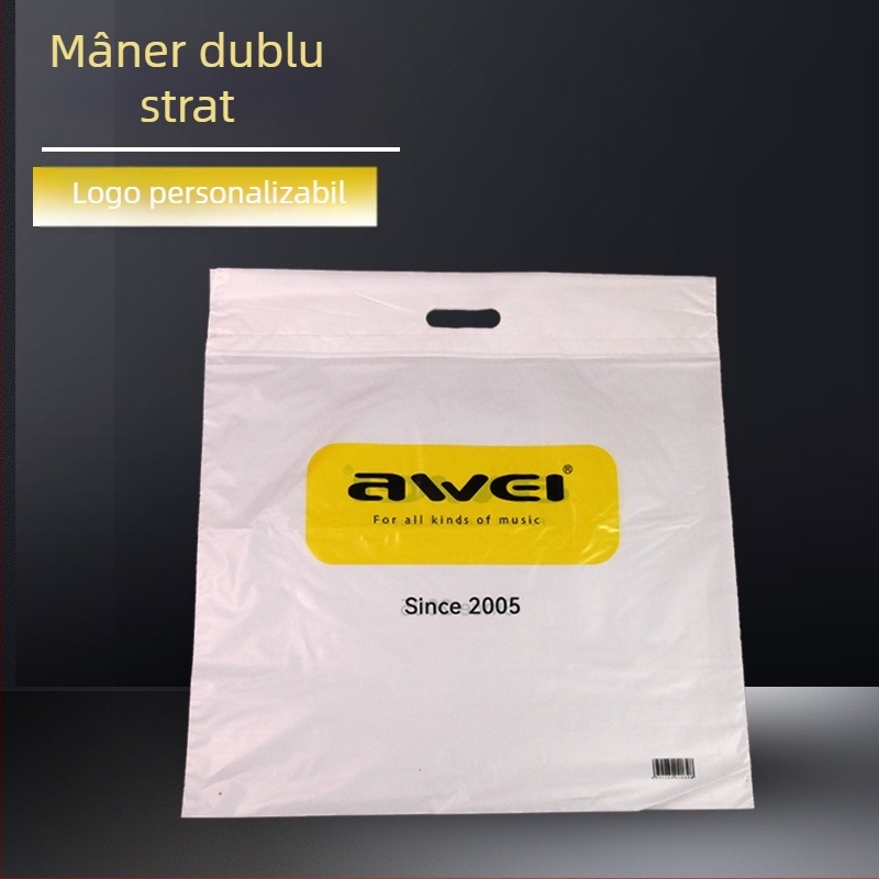 Saci din plastic personalizate cu logo, mânere întărite, dublu strat, sacoșe cadou robuste pentru ambalarea hainelor