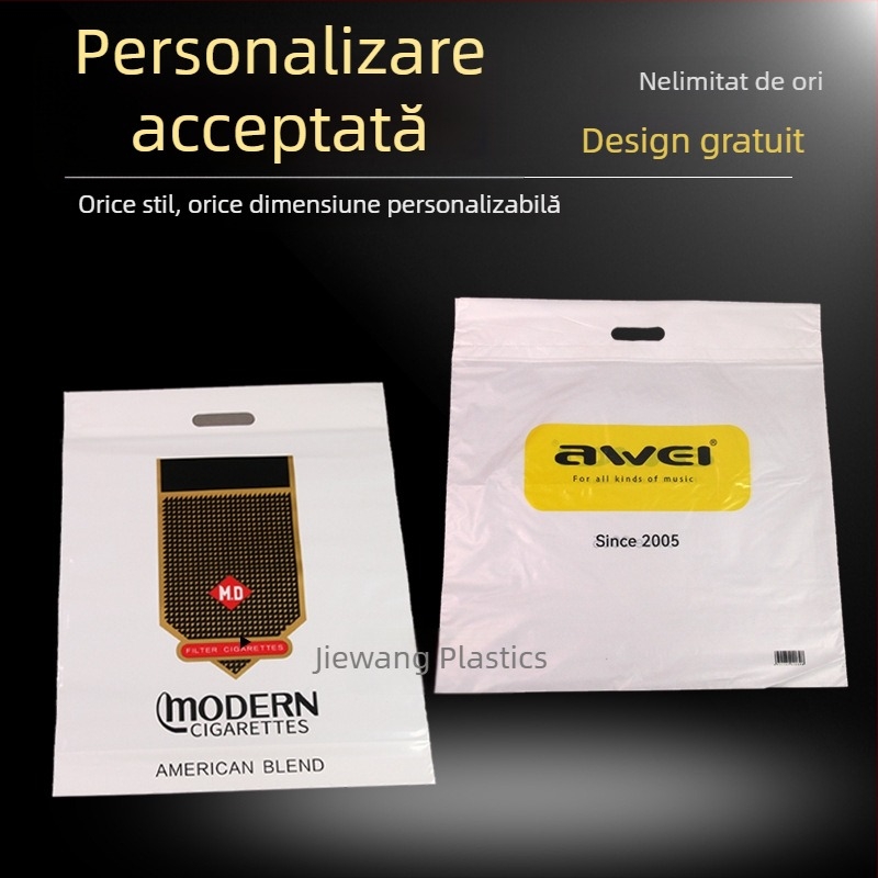Saci din plastic personalizate cu logo, mânere întărite, dublu strat, sacoșe cadou robuste pentru ambalarea hainelor