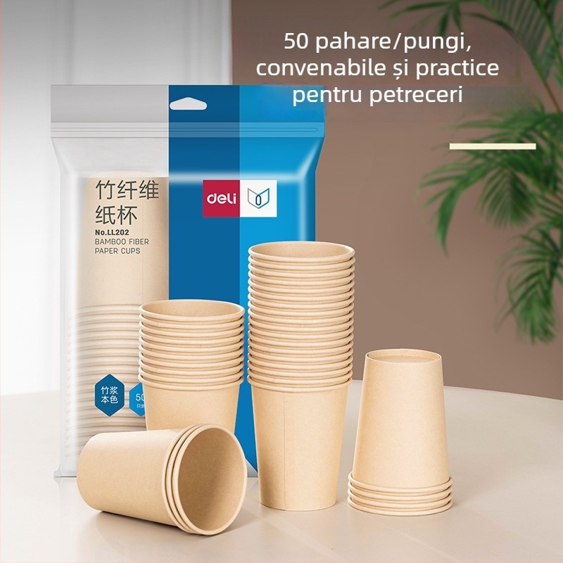 Deli LL202 Pahare de hârtie în culoare naturală, 228 ml, 50 bucăți pe pachet
