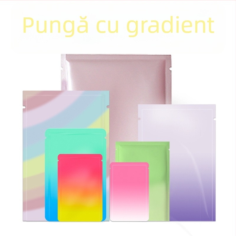 Pungă goală cu gradient de culoare, auto-sealantă, pungă plată opacă cu acoperire din aluminiu pentru măști, ambalaj pentru cutii cu surprize, personalizare