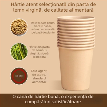 Pahare de hârtie de unică folosință, culoare solidă, groase și rezistente, pentru băuturi calde acasă sau la birou, 180-200 ml, 50 bucăți pe ambalaj