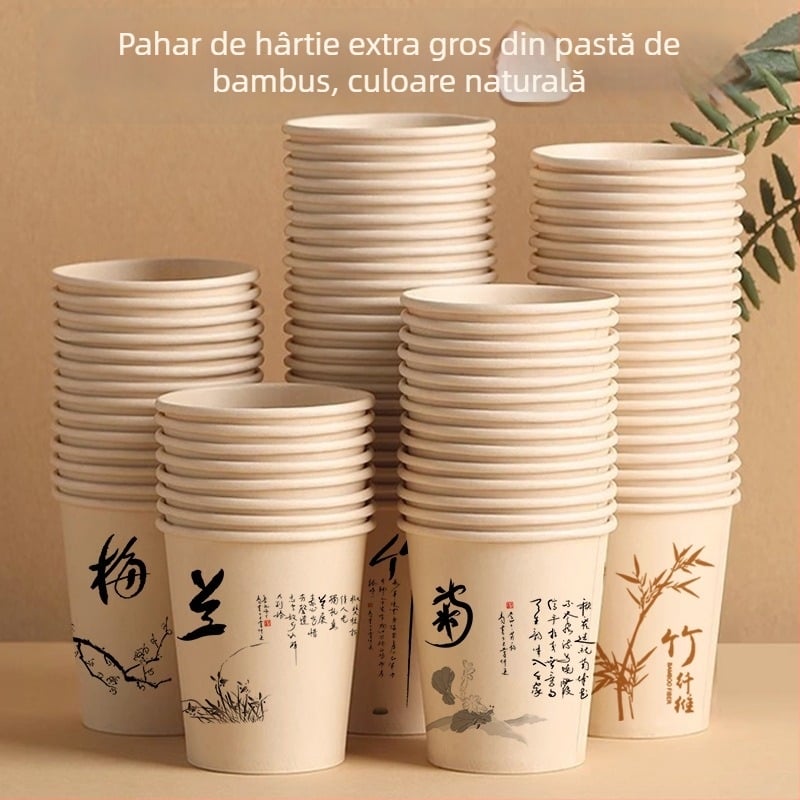 Pahare de hârtie de unică folosință, culoare solidă, groase și rezistente, pentru băuturi calde acasă sau la birou, 180-200 ml, 50 bucăți pe ambalaj