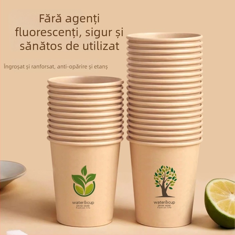 Pahare de hârtie de unică folosință, culoare solidă, groase și rezistente, pentru băuturi calde acasă sau la birou, 180-200 ml, 50 bucăți pe ambalaj