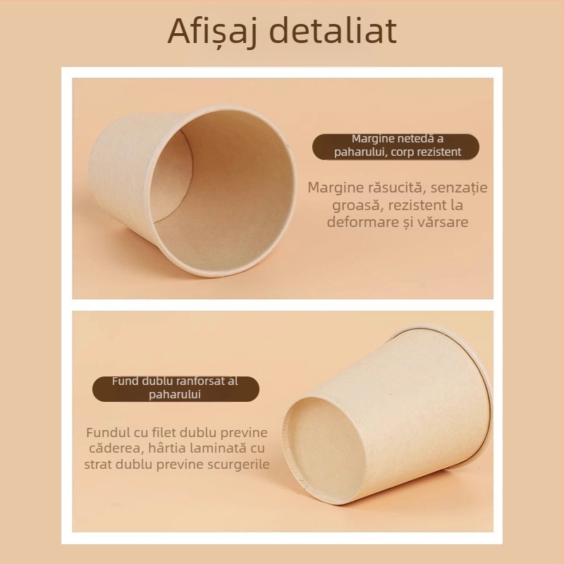 Pahare de hârtie de unică folosință, culoare solidă, groase și rezistente, pentru băuturi calde acasă sau la birou, 180-200 ml, 50 bucăți pe ambalaj