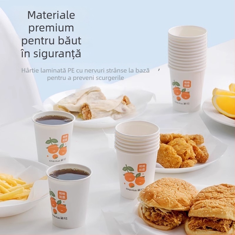 Camellia pahar de hârtie, unică folosință, gros pentru cafea, utilizare în birou, 218 ml milk tea cup