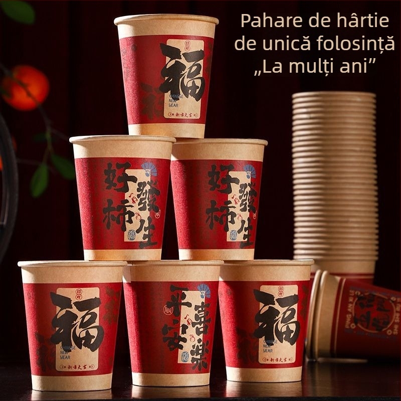 2026 Pahare de unică folosință pentru inaugurarea casei, pahare roșii groase pentru Festivalul Primăverii