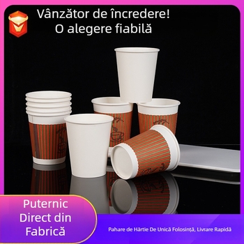 Cești de unică folosință din hârtie laminată pentru băuturi calde, 8 oz (280 ml), etanșe, portabile.