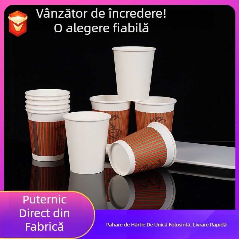Cești de unică folosință din hârtie laminată pentru băuturi calde, 8 oz (280 ml), etanșe, portabile.