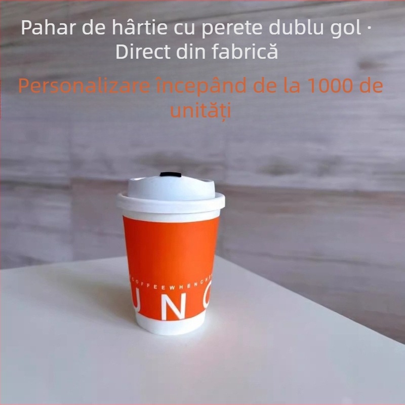 Pahar de hârtie de unică folosință, 10 oz, cu pereți dubli pentru izolarea căldurii, pentru ceai, ceai cu lapte și cafea, cu logo personalizat