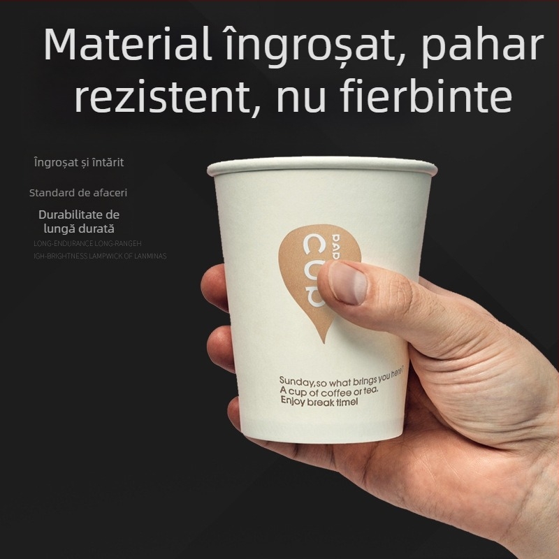 Pahare de unică folosință din hârtie, cu pereți mai groși, pentru uz casnic și în birou, pahare de ceai cu logo imprimat