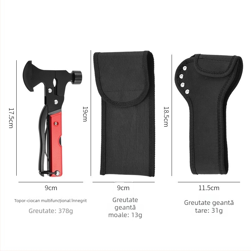Set outdoor multifuncțional: topor, cioc pentru spart geamuri și cuțit pliabil pentru camping și uz casnic