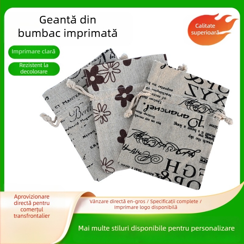 Sacoșe de bumbac imprimate creativ, pentru cadouri de petrecere, saci portabili cu șnur pentru ambalarea bijuteriilor și bomboanelor