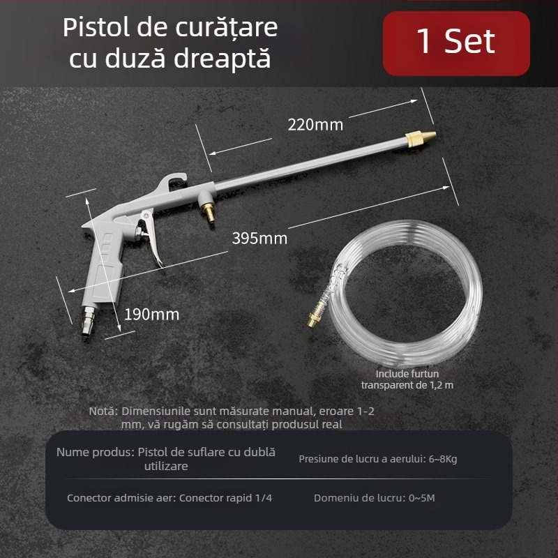 Pistol pneumatic de curățare, cu reglaj al presiunii aerului, jet de înaltă presiune pentru spălarea mașinii