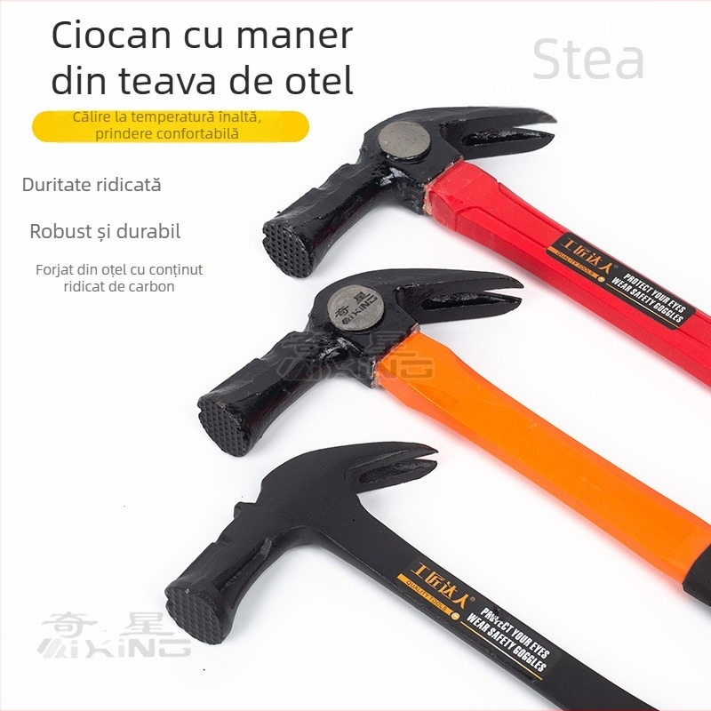 Ciocan cu mâner din plastic, cap curbat, pentru uz casnic și pe șantier, extragerea cuiurilor, cap din oțel
