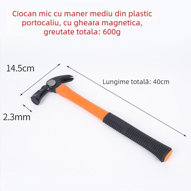 Ciocan cu mâner din plastic, cap curbat, pentru uz casnic și pe șantier, extragerea cuiurilor, cap din oțel