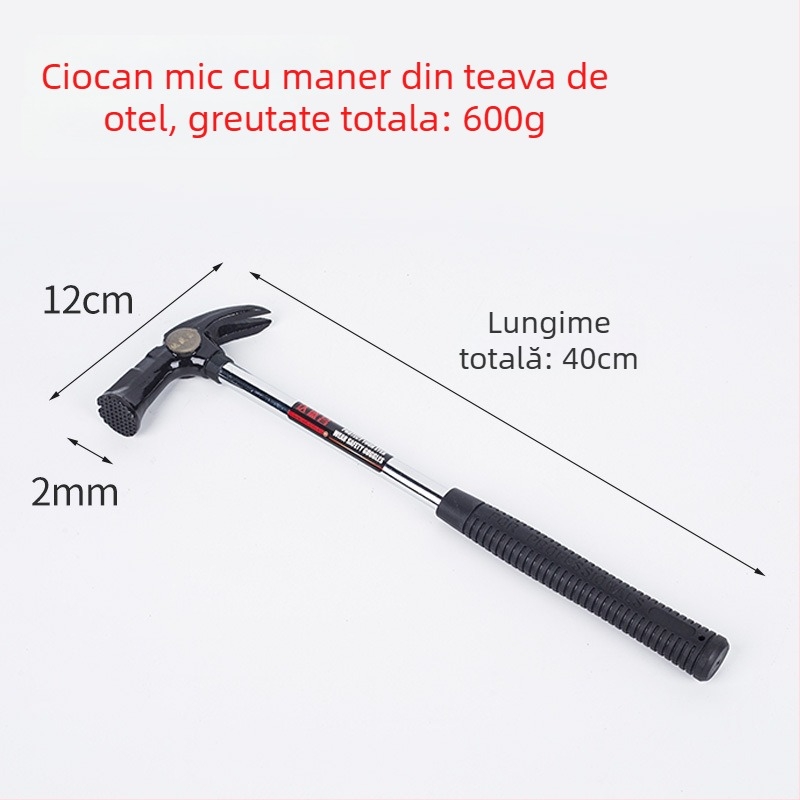 Ciocan cu mâner din plastic, cap curbat, pentru uz casnic și pe șantier, extragerea cuiurilor, cap din oțel