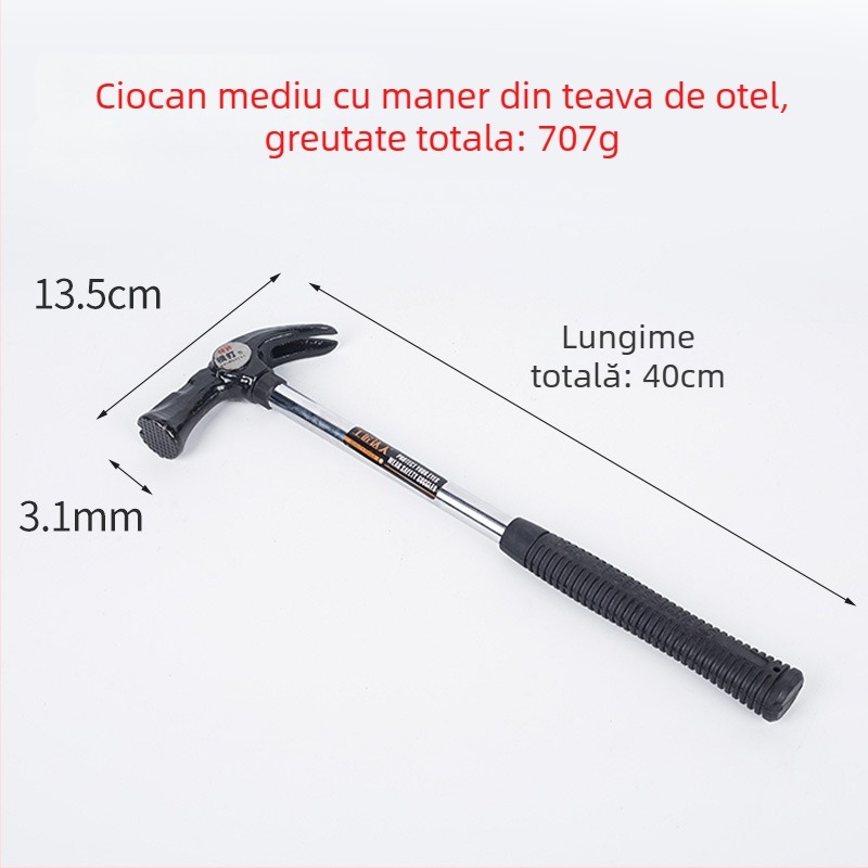 Ciocan cu mâner din plastic, cap curbat, pentru uz casnic și pe șantier, extragerea cuiurilor, cap din oțel