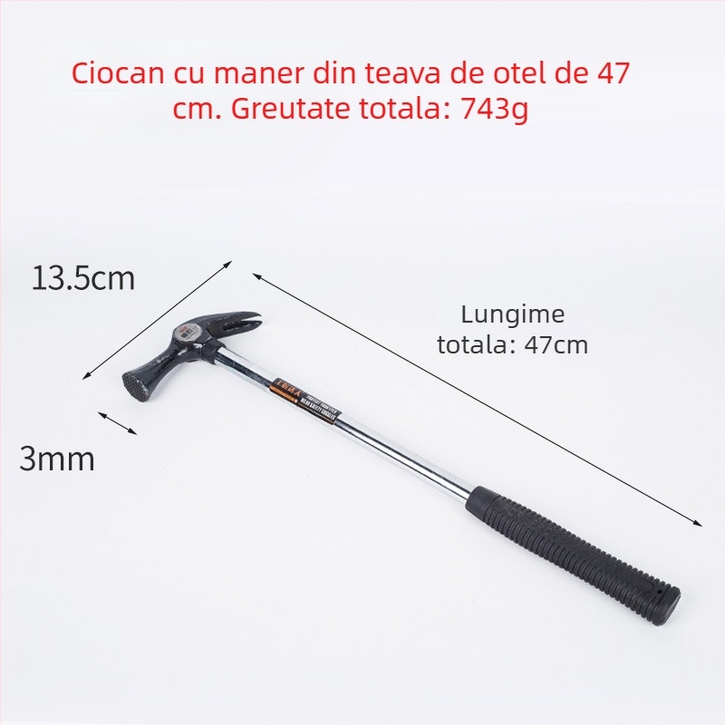 Ciocan cu mâner din plastic, cap curbat, pentru uz casnic și pe șantier, extragerea cuiurilor, cap din oțel