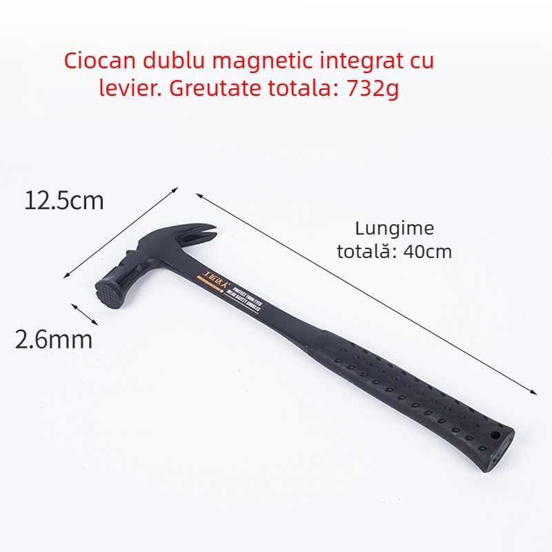 Ciocan cu mâner din plastic, cap curbat, pentru uz casnic și pe șantier, extragerea cuiurilor, cap din oțel