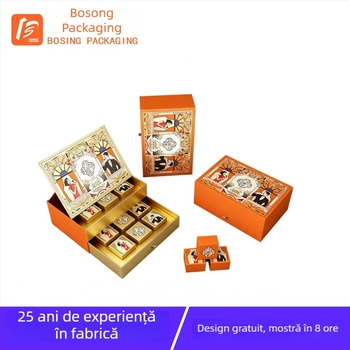 Cutie Mooncake, cadou ceai și fructe, ambalaj alimentar personalizat, cutie din carton cu capac rabatabil