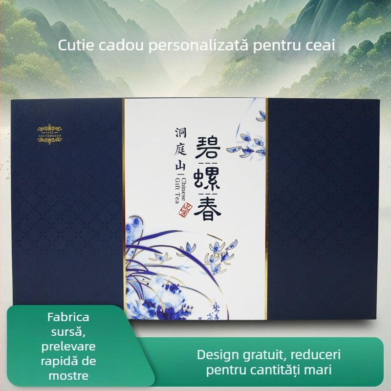 Cutie de ambalaj ceai Biluochun cu recipient metalic – cutie cadou premium pentru ceai 250 g/500 g