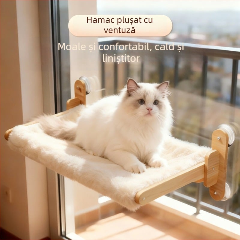 Hamac suspendat pentru pisici, pentru geam din sticlă și balcon — căldură de iarnă, suport cu ventuză, adăpost-capsulă spațială