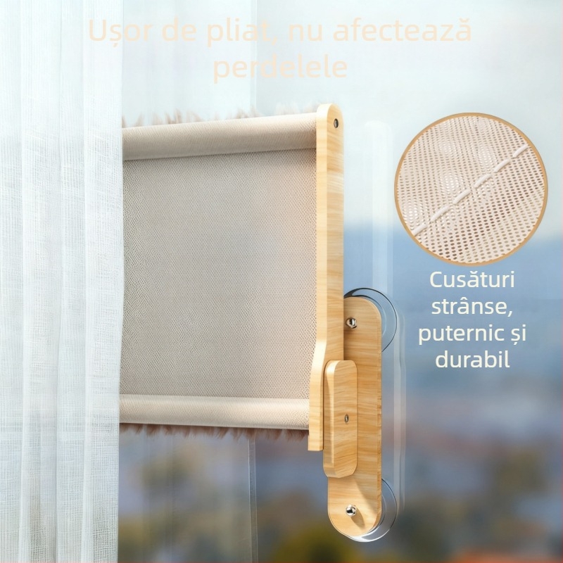 Hamac suspendat pentru pisici, pentru geam din sticlă și balcon — căldură de iarnă, suport cu ventuză, adăpost-capsulă spațială
