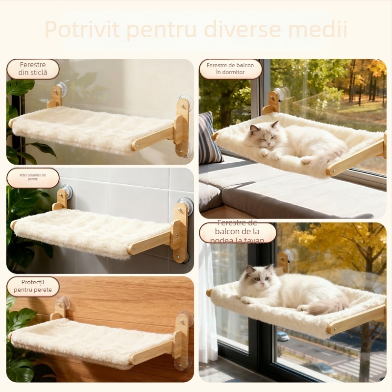Hamac suspendat pentru pisici, pentru geam din sticlă și balcon — căldură de iarnă, suport cu ventuză, adăpost-capsulă spațială