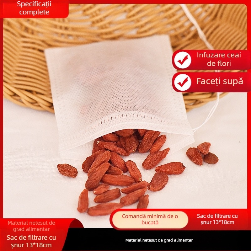 Sac de ceai cu sfoară, de 13×18 cm, de unică folosință – filtru pentru condimente, plante medicinale, baie de picioare, frunze de ceai și infuzie