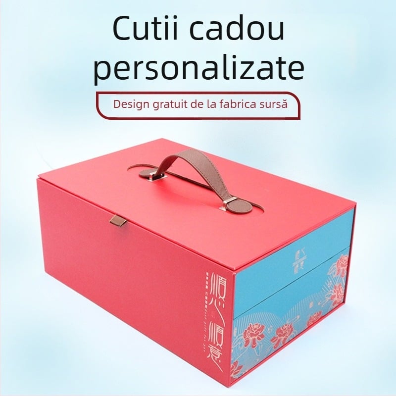 Cutie cadou premium din carton rigid pentru vin roșu și ceai, cutie goală, furseuri de ceai, ambalaj de Anul Nou, cutie de cadou cu mâner, personalizabil