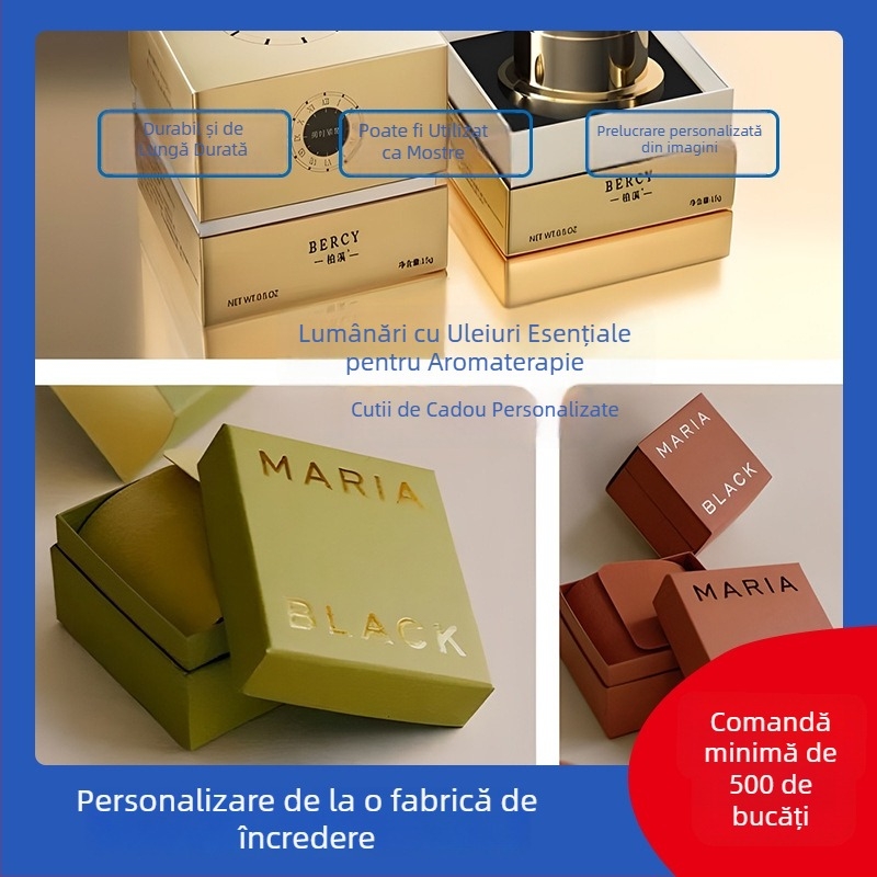 Cutie de ambalare pentru lumânări aromatice cu capac din două părți, ambalaj pentru cosmetice și ceai, cutie cadou de lux personalizabil cu ștanțare cu aur