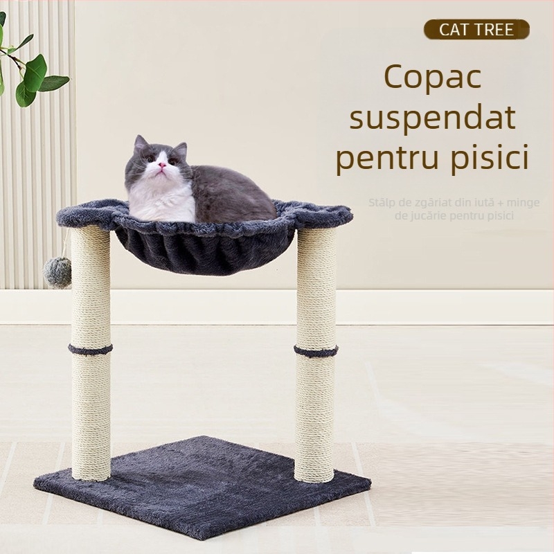 Mobilier pentru pisici pentru mari feline: cuib cu hamac, platformă de sărit, cadru de cățărare și stâlp de zgâriere