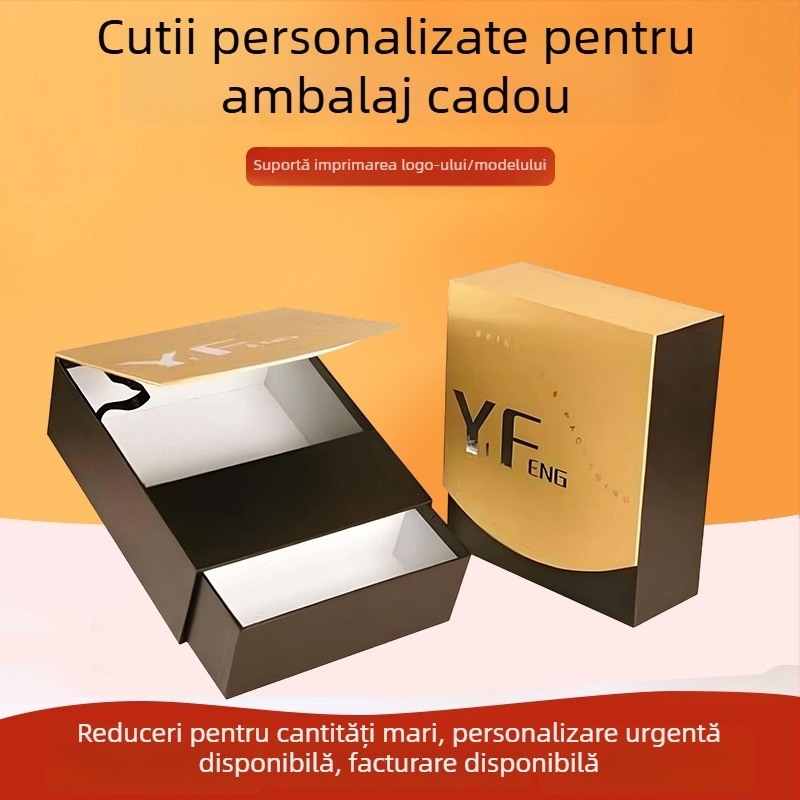 Cutie cadou premium cu capac și bază pentru Mooncakes și ceai, cu ștampilare aurie și laminare UV, din carton rigid, personalizabil