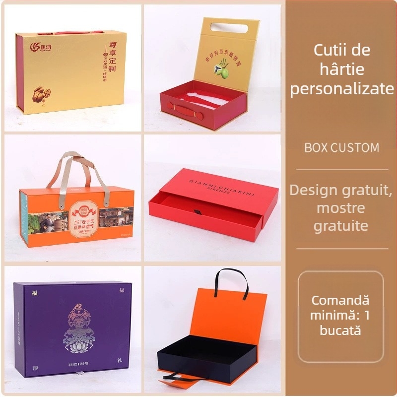 Cutii cadou personalizate pentru ambalare produse, cutii colorate de înaltă calitate pentru fructe, ceai și băuturi alcoolice, cutii cadou de Anul Nou