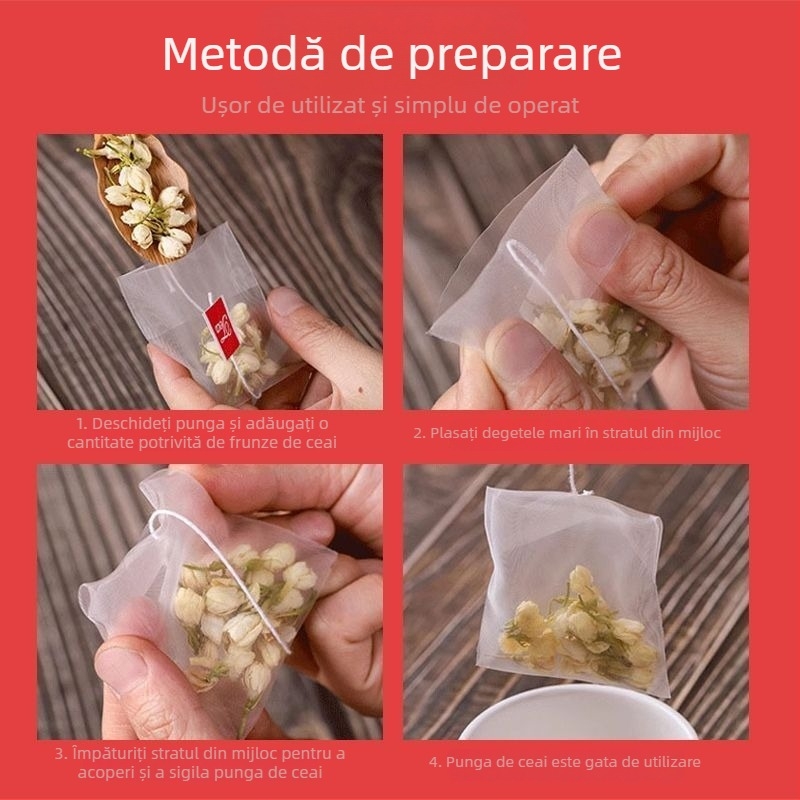 Pungă de ceai din nylon alimentar cu etichetă, pliabilă, de unică folosință, pentru infuzie de ceai și ceai de flori, filtru pentru frunze de ceai