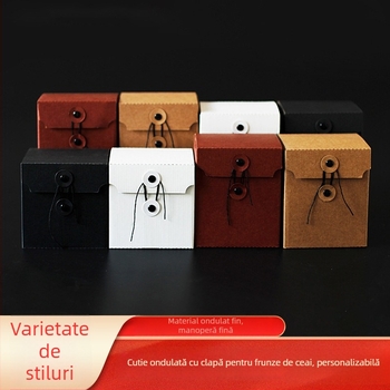 Cutie de ambalaj din carton Kraft cu capac rabatabil, pentru cafea și ceai, stil retro, cu sfoară